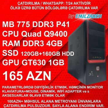 Masaüstü kompüterlər və iş stansiyaları: Masaüstü Kompüter "DDR3/Core 2 Quad Q9400/4GB Ram/GT630/120GB