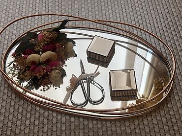 toy dekorlar: Gəlin-damat üçün nikah kəsimi dəsti - Oval güzgülü servir podnosu — 1