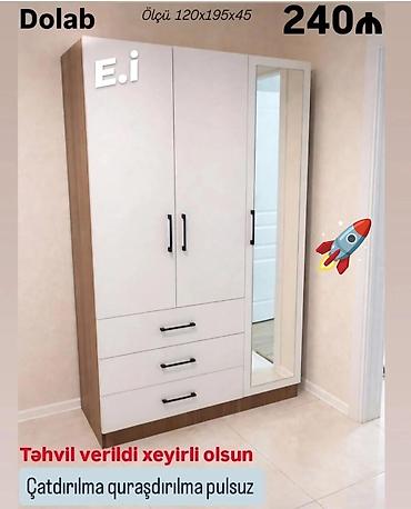 islenmis skaf: Yeni, 3 qapılı, Güzgülü, Ağ, Taxta, Açılan, Düz dolab — 1