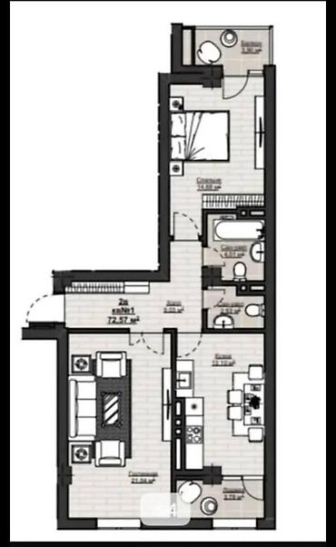 11: 2 комнаты, 73 м², Асанбай мкр 11 этаж, ПСО (под самоотделку) — 3