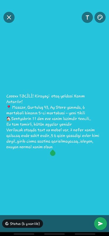 приют для животных в баку адрес: Coooxx TƏCİLİ! Kirayəçi otaq yoldasi Xanım Axtarılır! 📍 Masazır