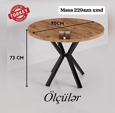 markus su matoru: Dəyirmi masa – Türkiyədə istehsal - Ölçülər: diametr 90 sm, hündürlük — 1