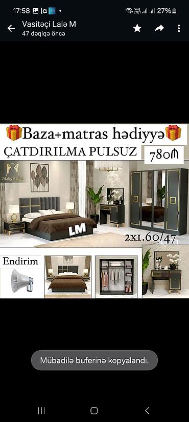 taxt tumba: *Yataq dəsti* *Sifarişlə və yeni* Qiymət : *780₼* Dəstə daxildir — 2
