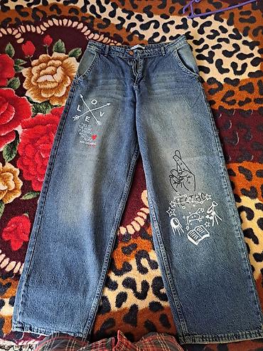 Geniş kəsimli cins şalvar -Ölçü: 29 - Rəng: klassik mavi denim