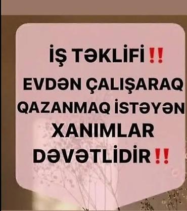 evdə online iş: İş təklifi: Evdən işləmək istəyən xanımlar üçün onlayn qazanc imkanı — 1