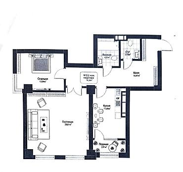 зона одыха: 2 комнаты, 78 м², АЮ Гранд Элитка, 3 этаж — 3