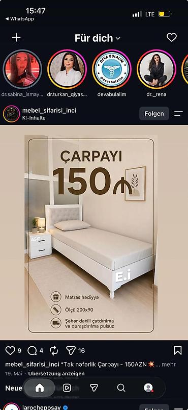Tək nəfərlik çarpayı – 150 AZN - Dəst: çarpayı + matras hədiyyə - lalafo.az -da Tək nəfərlik çarpayı – 150 AZN - Dəst: çarpayı + matras hədiyyə -