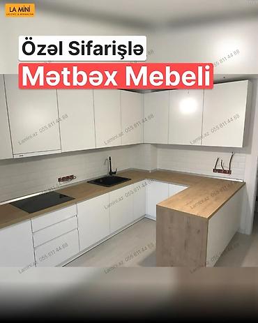 metbex mebeli 2018: Özəl sifarişlə hazırlanmış mətbəx mebeli - Minimalist, ağ rəngli — 1