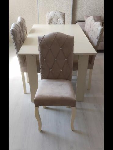 Masa və oturacaq dəstləri: Qonaq otağı üçün, Yeni, Açılmayan, Dördbucaq masa, 6 stul — 12