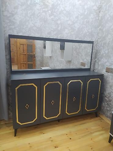 güzgü mebel: - Məhsul: Geniş güzgülü konsol/komod - Dizayn: Tünd boz mat korpus — 1