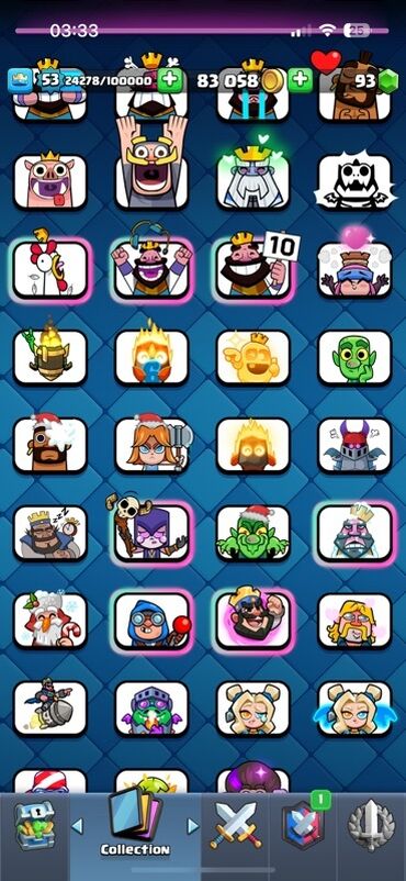 Video oyunlar üçün aksesuarlar: Məhsul: Clash Royale oyun hesabı Xüsusiyyətlər: - Kral Səviyyəsi: 53 — 9