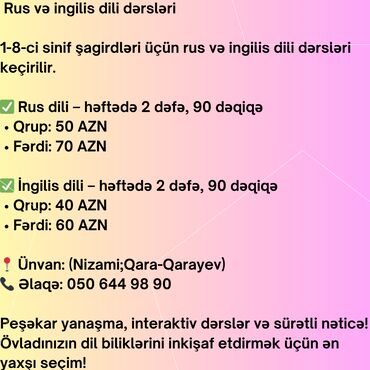 1 hefteye 5 kq ariqlamaq: Rus və İngilis dili dərsləri ✨ 📚 1-8-ci sinif şagirdləri üçün fərdi