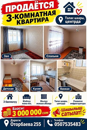 купить квартиру в новостройке бишкек: 3 комнаты, 55 м², Сталинка, 2 этаж, Евроремонт — 1