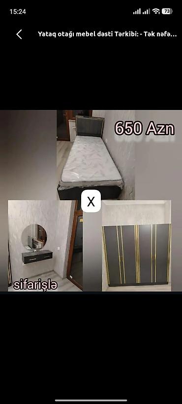 yataq tək: Yataq otağı mebel dəsti Tərkib: - Tək nəfərlik çarpayı (başlıqla) — 1