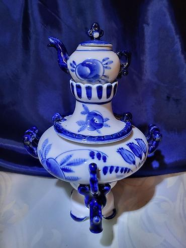 Figure: Kompletan ukrasni samovar Gzhel USSR iz 70ih.godina. Originalni ruski — 1