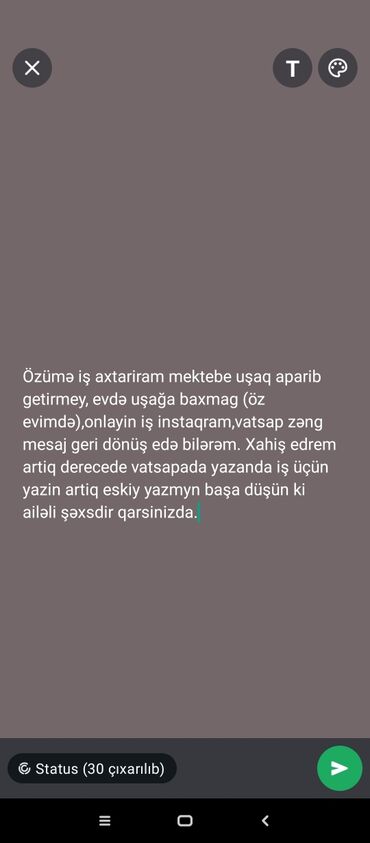 evdə ütü işi: Özümə iş axtariram evimde uşağa da baxa bilerem, məktəbə aparib