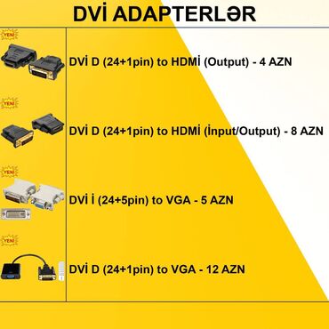 Masaüstü kompüterlər və iş stansiyaları: DVİ Adapterlər ⭐DVİ İ (24+5) to VGA – 5 AZN ⭐DVİ D (24+1) to VGA – 12