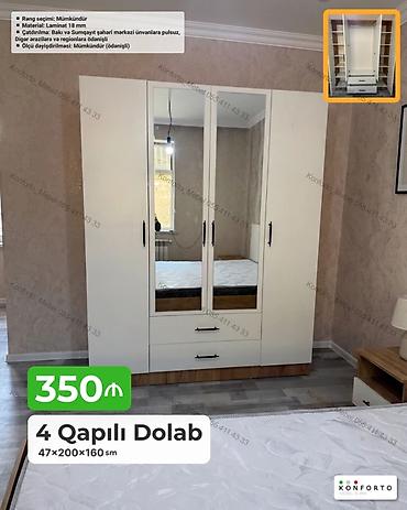 Dolablar: 4 qapılı dolab – 47×200×160 sm - Material: 18 mm laminat - Rəng — 1