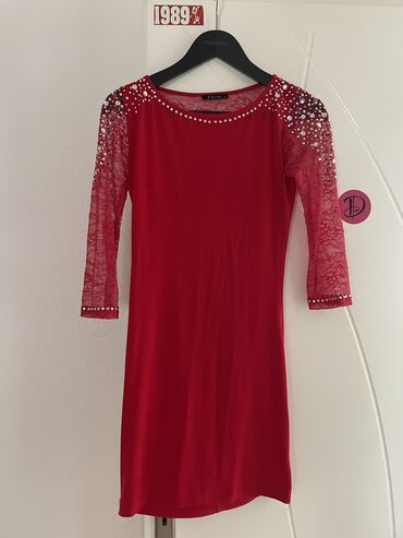bela boho haljina: M (EU 38), bоја - Crvena, Dugih rukava