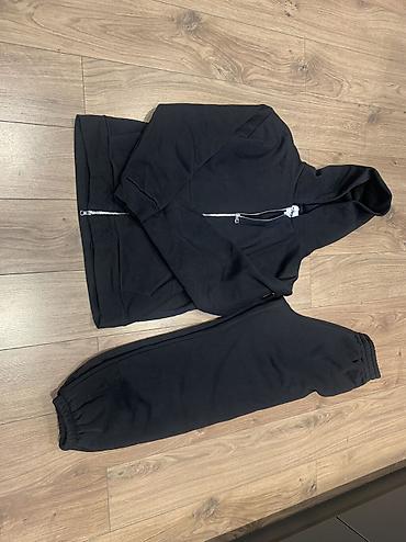 nike tech: Черный комплект из толстовки и брюк SVM - Модель: худи на молнии до — 5