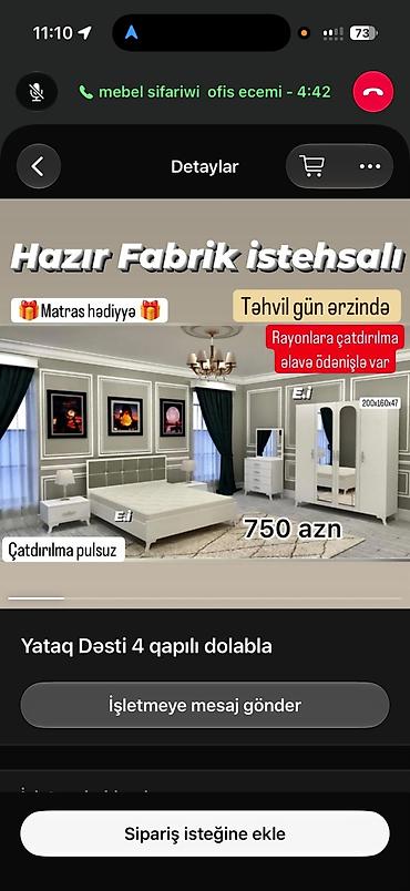 Yataq Dəsti – 4 qapılı dolabla - Hazır fabrik istehsalı - Komplekt