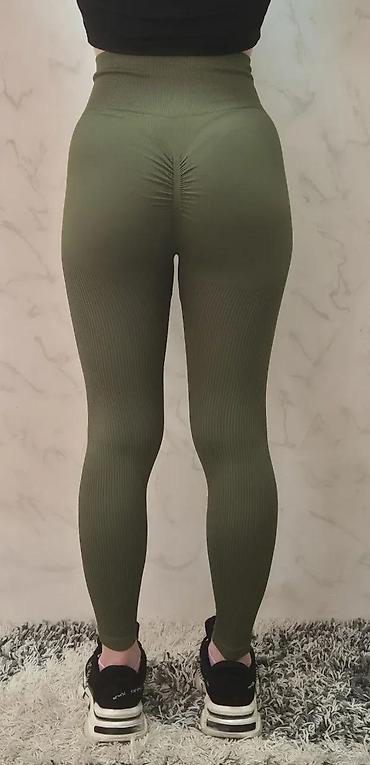 Helanke, biciklistički šortsevi: Ženske sportske helanke – maslinasto zelene - Visok struk sa širokim — 10