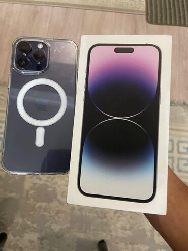 штекер магнитолы: IPhone 14 Pro Max, Колдонулган, 256 ГБ, Deep Purple, Коргоочу айнек, Каптама, Куту, 81 %