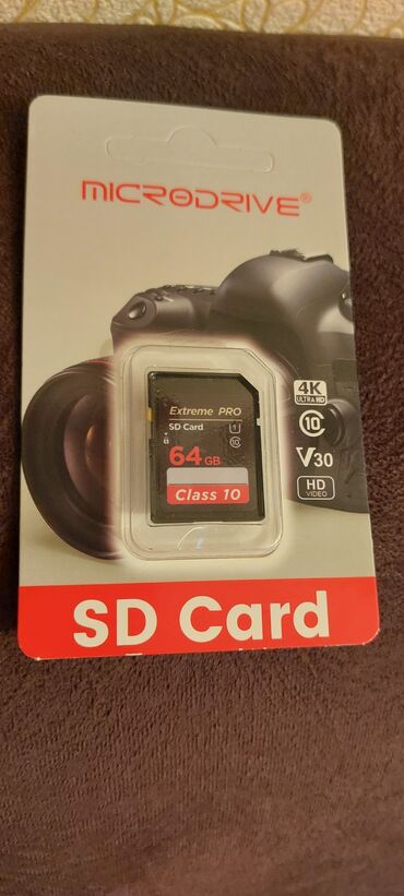 yaddaş kart: SD kart 64gb. Yenidir, açılmayıb. Açar sözlər: SD card, sdcard