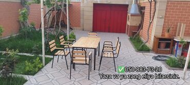 bağ masası: Kvadrat masa, Stullar ilə, 4 nəfər, Açılmayan, Metal, Azərbaycan