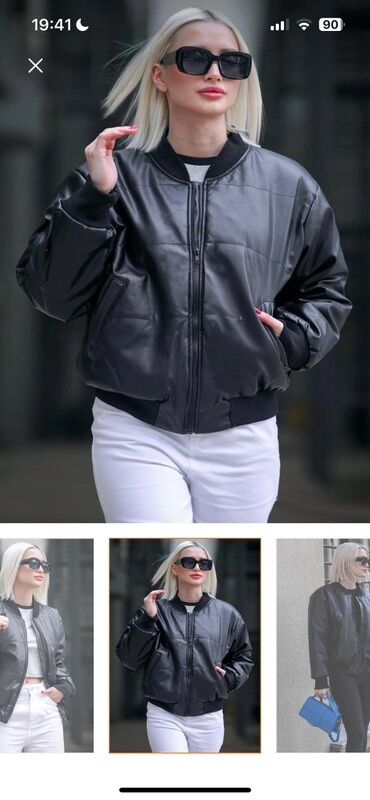 gün eynekleri: Qadınlar üçün qara “bomber” üslublu dərimsi gödəkcə - Rəng: qara -