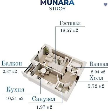 11: 1 комната, 42 м², Кок-Жар ж/м Элитка, 7 этаж, Дизайнерский ремонт — 7