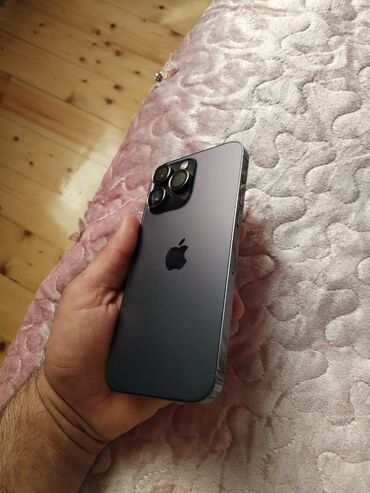 Apple iPhone: IPhone 14 Pro Max, 128 GB, Black Titanium, Barmaq izi, Simsiz şarj, Face ID