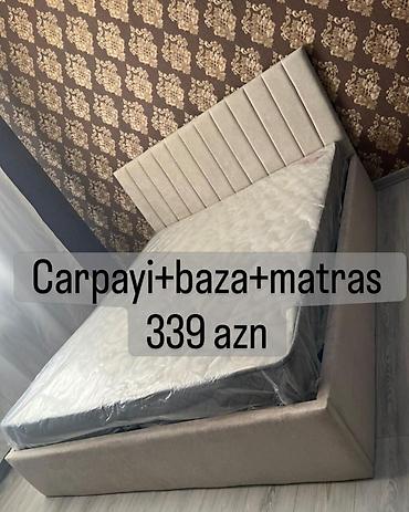 ural ot bicen: Çarpayı + baza + matras dəsti - Komplekt: yumşaq parça ilə üzlənmiş — 1