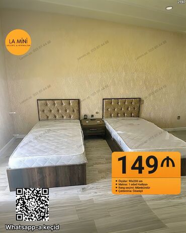 metbex ucun kunc divanlari: LA MİNİ – Yataq dəsti - İki ədəd tək ölçülü çarpayı, ortada tumbalı