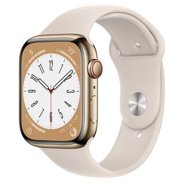 Smart saatlar: Apple Watch 8 45mm Gold Stainless Steel Starlight Band. Yeni və