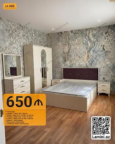 taxt kiravat: Yataq Dəsti – 650 ₼ Komplekt: - Çarpayı: 1 ədəd, 160 × 200 sm - — 1