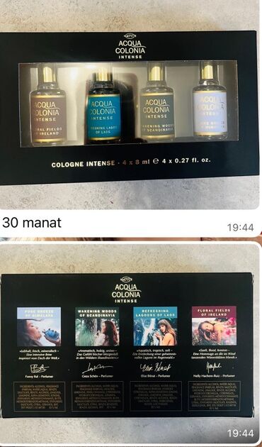 Ətriyyat: Məhsullar: hamısı Almanıyadan gətirilib orginal məhsullardır 1) Acqua