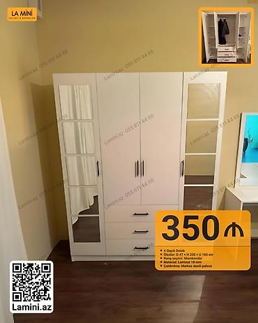 Dolablar: Məhsul: 4 qapılı paltar dolabı Təsvir: - Minimalist dizaynlı, ağ — 1