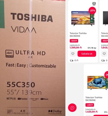 televizorların təmiri: Yeni Televizor Toshiba 55"