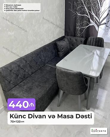 Divan və masa dəstləri: Künc Divan və Masa Dəsti – 70×120 sm Xüsusiyyətlər: - Mexanizm — 1