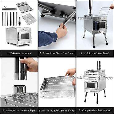 Палатки: Печь для бани дровяная угольная Материал из нержавеющей стали — 3