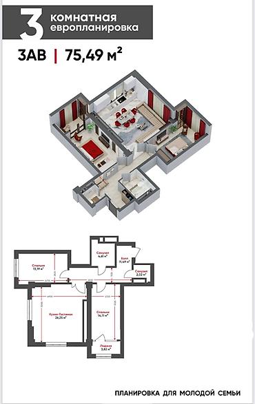 artwin: 3 комнаты, 76 м², Технопарк Элитка, 9 этаж, ПСО (под самоотделку) — 2