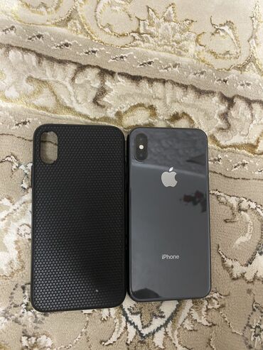 купить iphone x 256 бу: IPhone X, Колдонулган, 64 ГБ, Кара, Куту, Заряддоочу түзүлүш, Каптама, 100 %