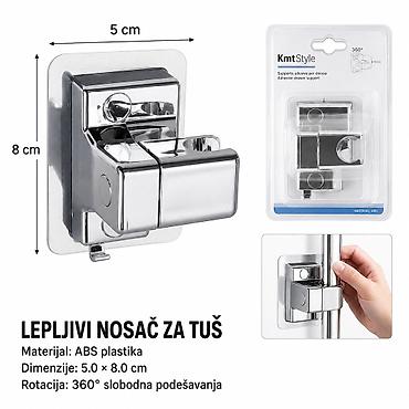 KMT bez perforacije – vrhunski lepljivi držač za tuš, srebrni -