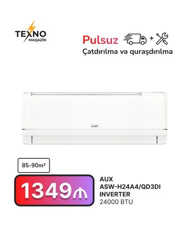 Kondisioner AUX, 85-90 kv. m, Split sistem, Kredit yoxdur, Pulsuz quraşdırılma