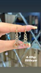 tək qaş uzuk qiymətləri: Sırğa, Sarı qızıl, 585 Əyar, 4 g