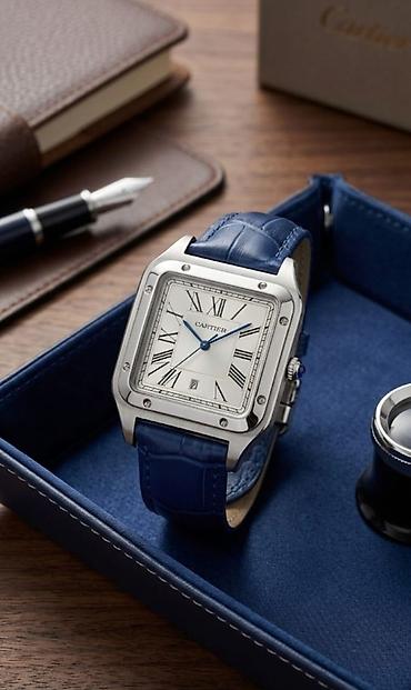 saat qız ucun: Cartier Santos-Dumont kişi qol saatı - Korpus: kvadrat formalı — 2