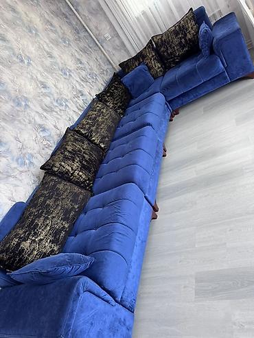 Divan və kreslo dəstləri: Mavi məxməri künc divan dəsti - Rəng: parlaq kobalt-mavi - Material — 2