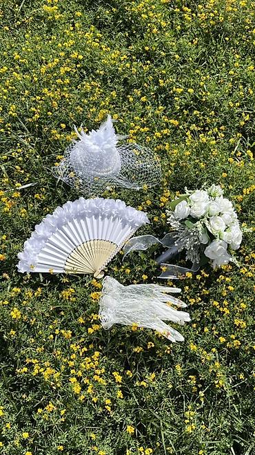 şlyapa: Ağ rəngli zərif gəlin aksesuarları dəsti Dəst tərkibi: - İpək — 6