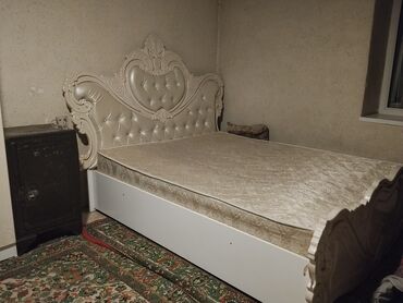 двух спальная кровать: Уктоочу бөлмө гарнитуру, Эки кишилик керебет, түсү - Саргыч боз
